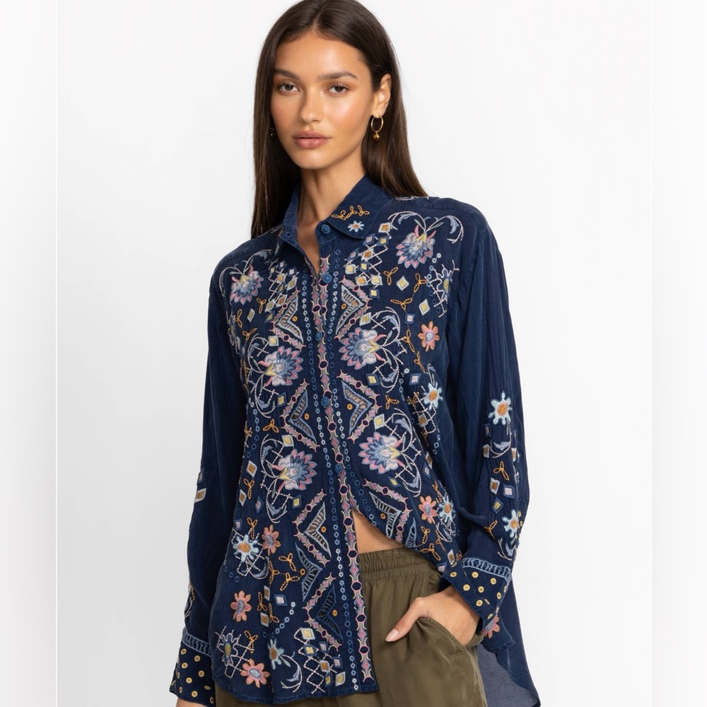 Embroidered Button Up Blouse